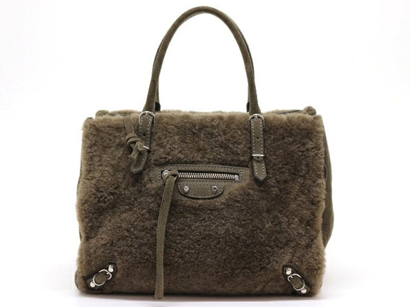 Balenciaga Handbags - Balenciaga Paper Shoulder Bag Khaki Green Brown Sheepskin Suede